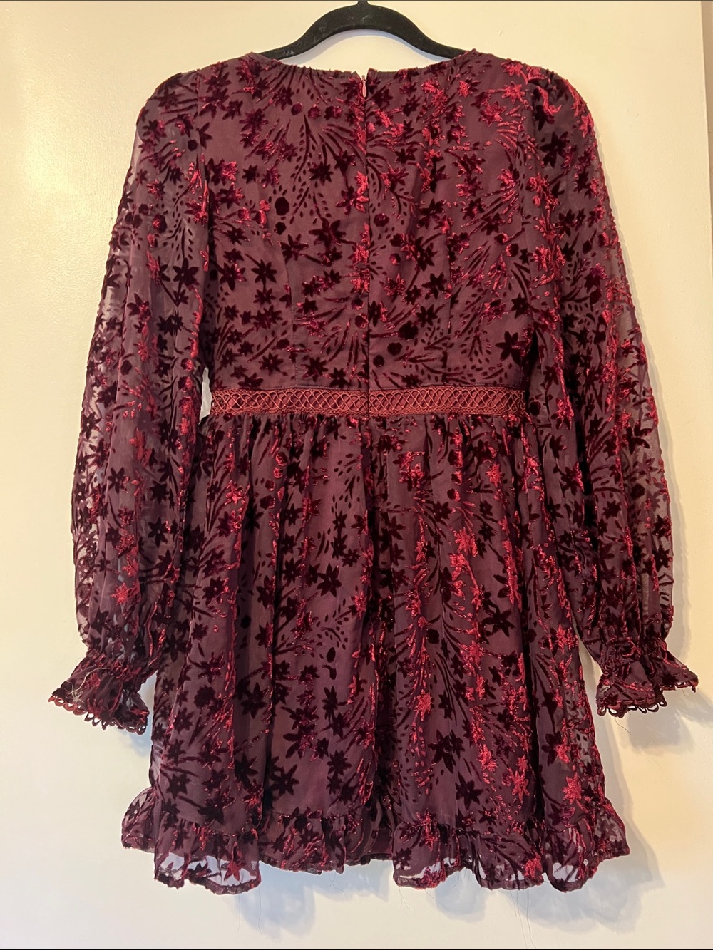 Lulus Burgundy Burnout Velvet Babydoll Mini Dress Red - Picture 3 of 3